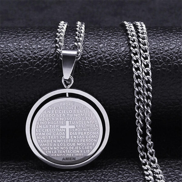 Komi 2023 New Bible Prayer Cross Pendant Necklace Stainless Steel Spanish Necklace Jewelry