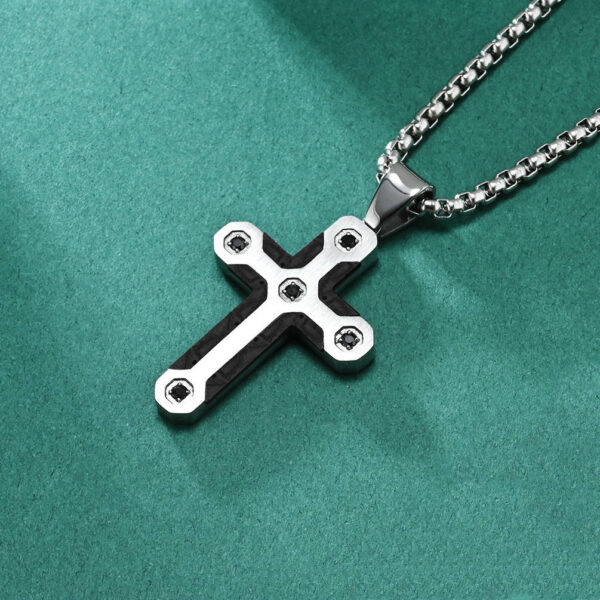 KOMI Cross Necklace for Men Silver Gold Stainless Steel Rhinestone Crystal Cross Pendant Necklace for Men Boys Box Chain 24 Inch