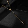 Komi Newest Sweater Choker Jewelry Long Tassel Alloy Beads Cross Pendant Necklaces Gold Plated Rosary Necklace