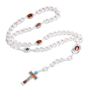 KOMI Cross Rosary Necklace White Map Beads Beads in Acrylic Catholic Rosary Necklace