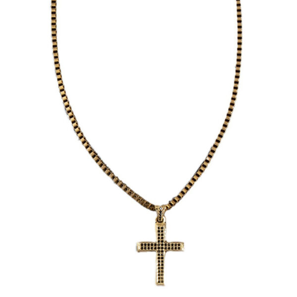 KOMI 18K Gold Plated CZ Cross Pendant Necklaces Stainless Steel Chain Black Cubic Zirconia Cross Necklace for Men Women Gift