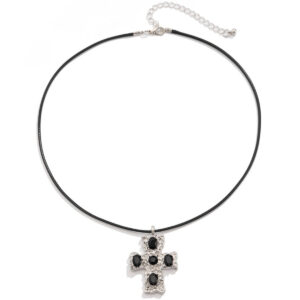 KOMI Cross Necklace for Women Men Silver Gold Metal Crystal Cross Pendant Necklace for Girls Boys Leather Wax Wire 20.8 Inches