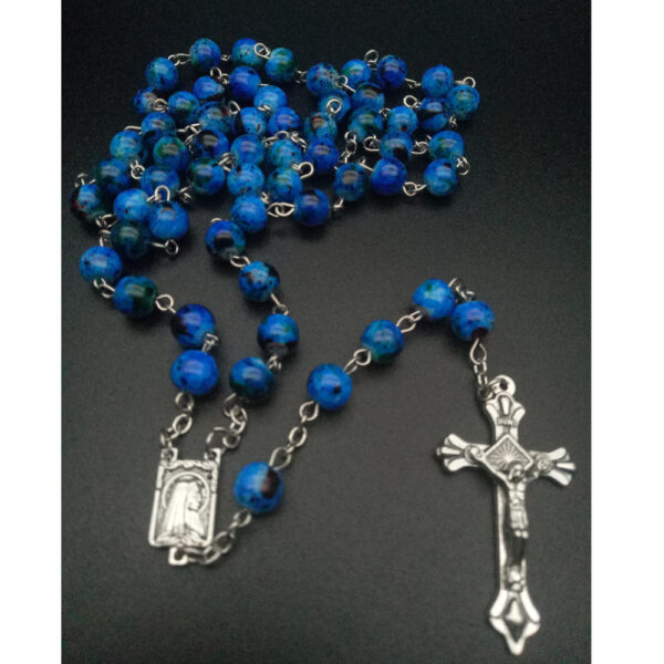 Hot Holy Catholic Blue Glass Crystal Beads Rosary Necklace With Sliver Jesus Cross Christ Maria Necklace