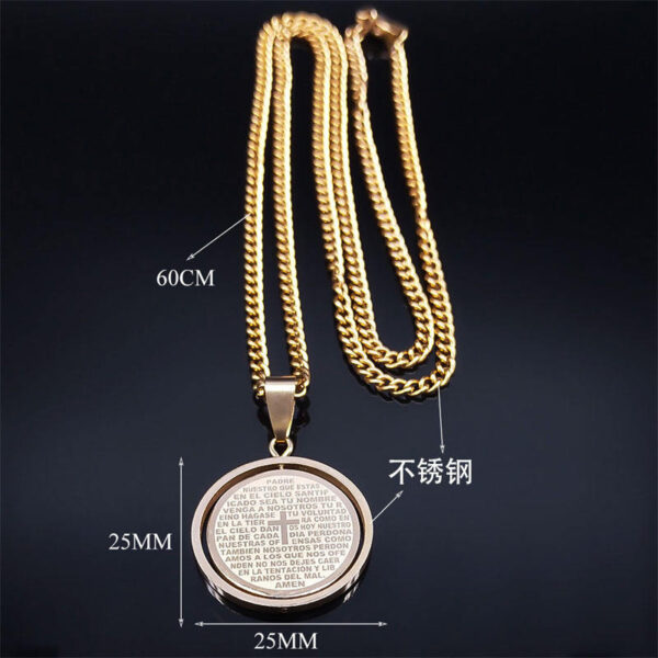 Komi 2023 New Bible Prayer Cross Pendant Necklace Stainless Steel Spanish Necklace Jewelry
