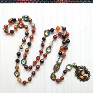 Komi Religious Glass Agate Stone Beads Rosary Seven Bitter Rosary Men and Women Religious Pendant Necklace