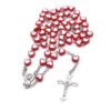 2024 Komi Wholesales Christian Plastic Red Heart Shaped Beads Jesus Cross Pendant Prayer Rosary Necklace