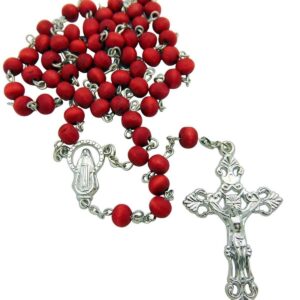 2024 Komi Wholesale Alloy Crucifix 8 mm Red Wood Religious Prayer Rosary Beads Necklace