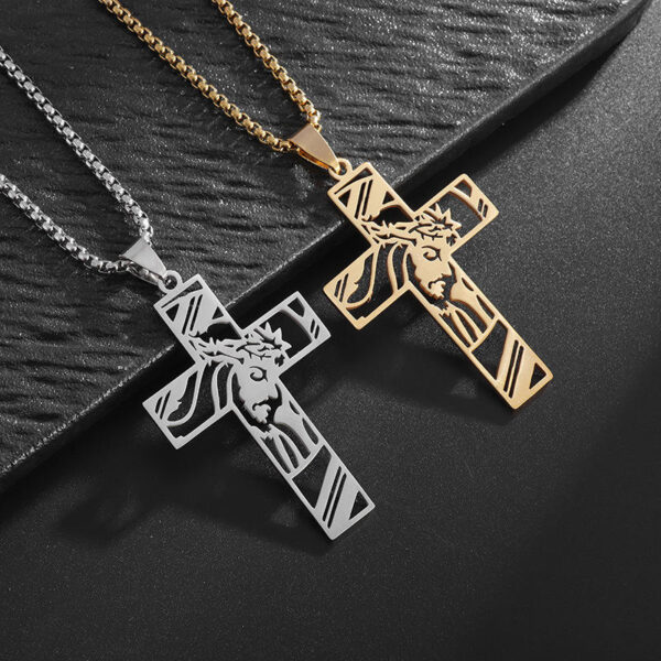 KOMI Mens Stainless Steel Hollow Cross Pendant Necklace with Rolo Chain Simple High Polish Gothic Punk Cross Necklaces for Men