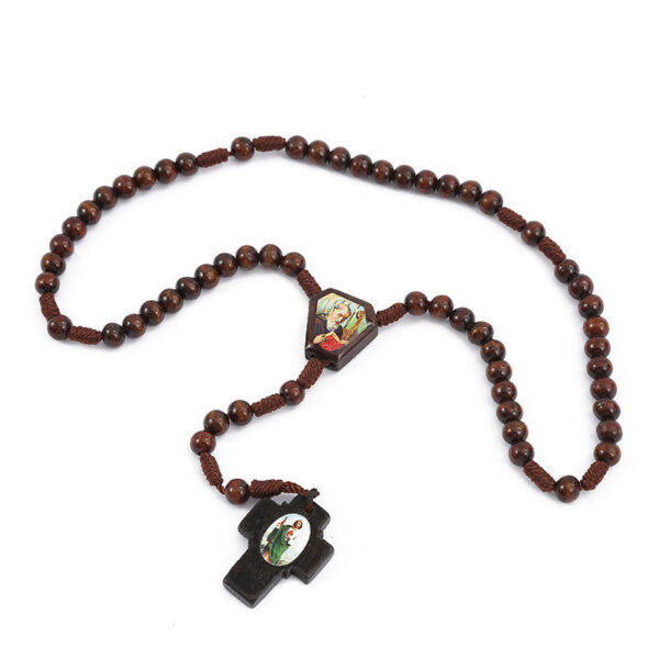 Komi Rosary Necklace Natural Wood Bead Cross Necklace Religious Jewelry Wholesale