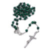 2024 Komi Religious Green Malachite Natural Stone Catholic Cross Pendant Statue Christ Jewelry Rosary Necklace