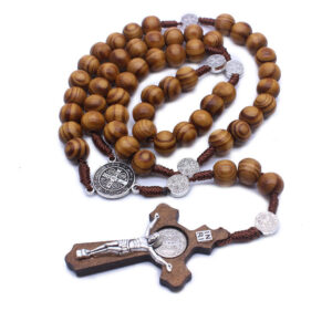 Catholic Rosary Catholicism Gift Prayer 10mm Beads Wooden Cross Necklace Beads Orthodox Wood Beads Religious Jewelry
