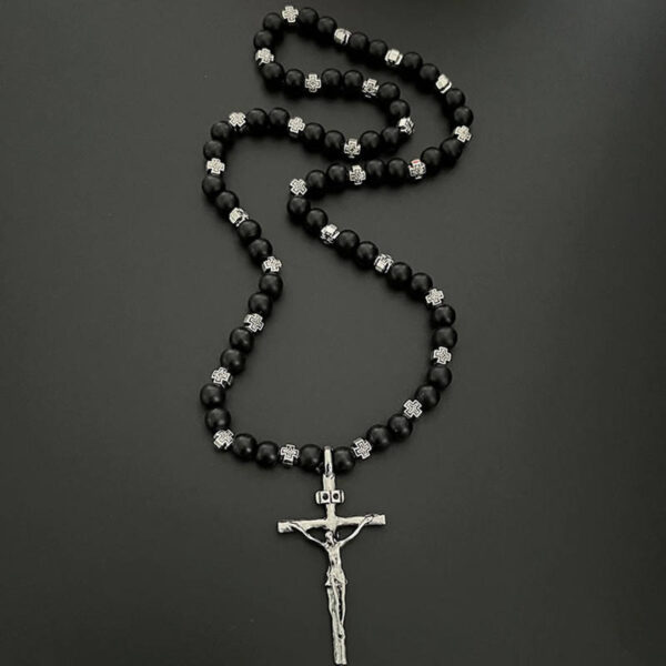 6fecf0fab72979c6f946ca2a9da66bfc_H30547fd870c245499ae55150a893a319v_avif=close&webp=close Dreamwork Rosaries Necklaces Jesus Cross Pendant 8mm Black Acrylic Beads Rosary Necklace for Pray Gift and Car Accessories