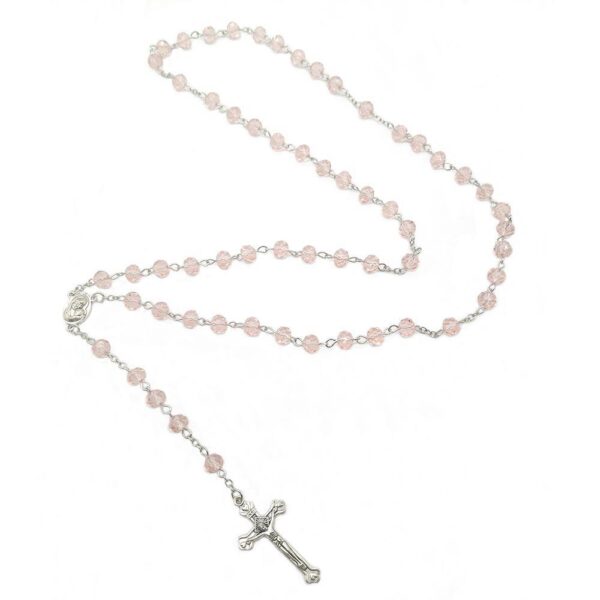 KOMI 2024 New Hot Selling Blue Crystal Rosary Necklace Multicolor Crystal Flat Bead Cross Necklace