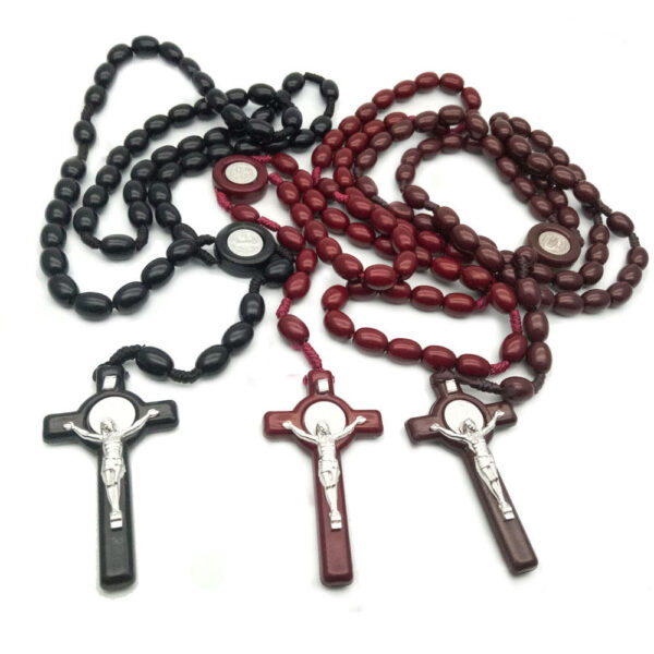 Komi Vintage Religious Beads Catholic Rosary Necklace Unisex Long Strand Necklaces Jesus Cross Pendant