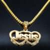 KOMI Religious Statement 18K Gold Plated Stainless Steel Double Heart with Faith Letter Jesus Pendant Necklaces for Women Men