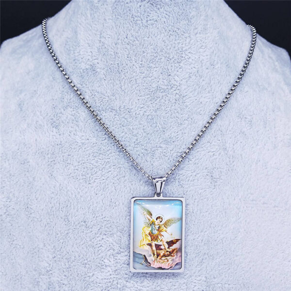 71b3fa57933d9fe8b9c2a1066bfb814c_H36cca78d376f48019b653baad98c0596r_avif=close&webp=close KOMI Wholesale Geometric Rectangle Stainless Steel Glass Figure Michael Archangel Pendant Necklaces for Men Boys Religious Gifts