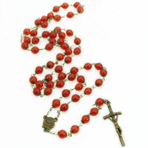2024 Komi Wholesales Red Glass Beads Catholic Metal Rose Cross Pendant Prayer Rosary Bead Necklace