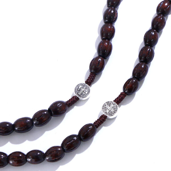 KOMi Handmade Weave Round Antique Wooden Rosary Cross Necklace Vintage Catholic Religious Jesus Jewelry Wholesale 2 Color Beads