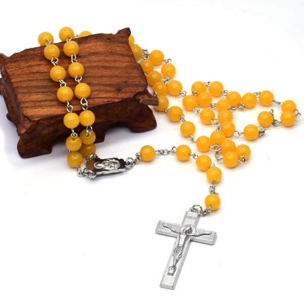 Komi Religious Handmade Beeswax Crucifix Pendant Virgin Mary Jewelry Prayer Rosary Beads Necklace
