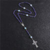 Blue Glass Stone Bead Cross Pendant Necklace Rosary ReligionCatholic Handmade Necklace Jewelry Good Quality