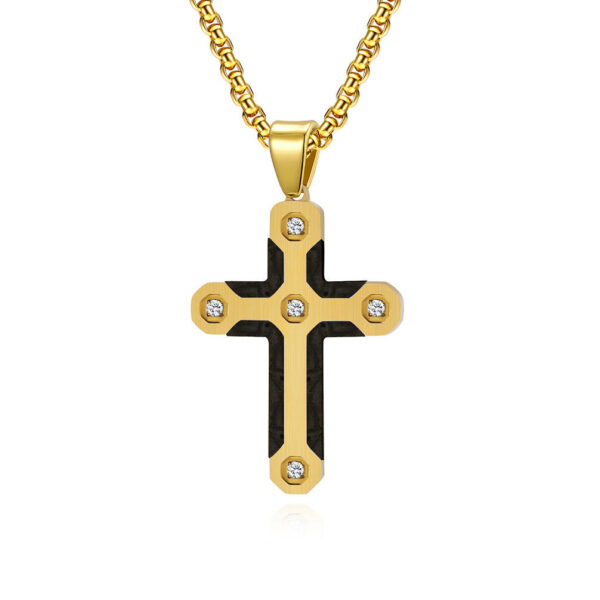 KOMI Cross Necklace for Men Silver Gold Stainless Steel Rhinestone Crystal Cross Pendant Necklace for Men Boys Box Chain 24 Inch