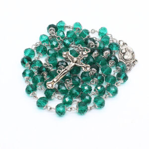 2024 Komi Religious Green Crystals Beads Rosary Prayer Jesus Cross Crucifix Pendant Jewelry Necklaces