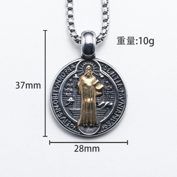 KOMI Saint Benedict Round Double-sided Pattern Titanium Steel Pendant Stainless Steel Necklace