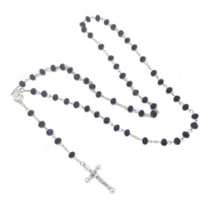 KOMI 2024 New Hot Selling Blue Crystal Rosary Necklace Multicolor Crystal Flat Bead Cross Necklace