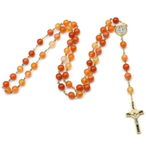 KOMI New Hot Selling Saint Benedict's Natural Agate Rose Rosary Necklace
