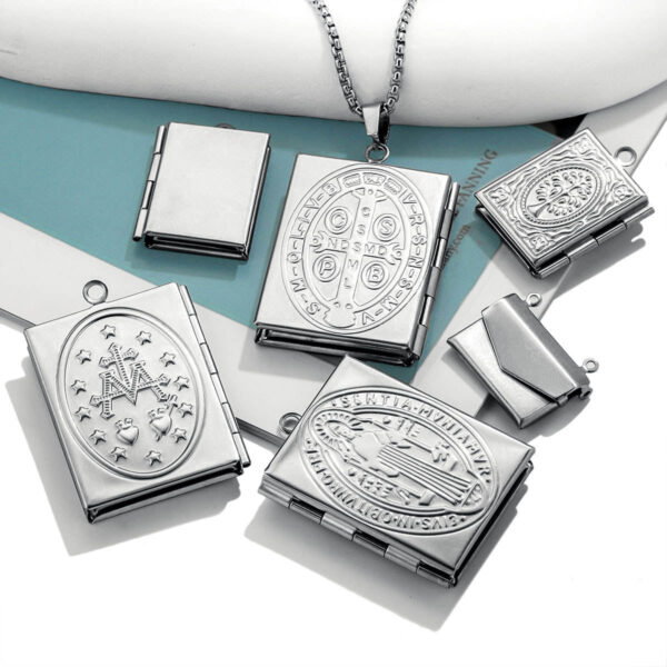 KOMI Stainless Steel Rectangular Phase Box Pendant Retro Envelope Pendant Diy Creative Necklace Accessories Phase Box