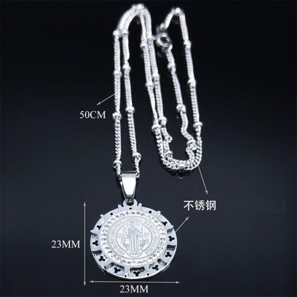 7780f65f5be676a4617abb0bdea4f4af_H2969f827f9704f77956b46f0a32a510b9_avif=close&webp=close Komi Saint Benedict Medal Pendant Necklace Stainless Steel Saint Benito Necklace Religious Jewelry