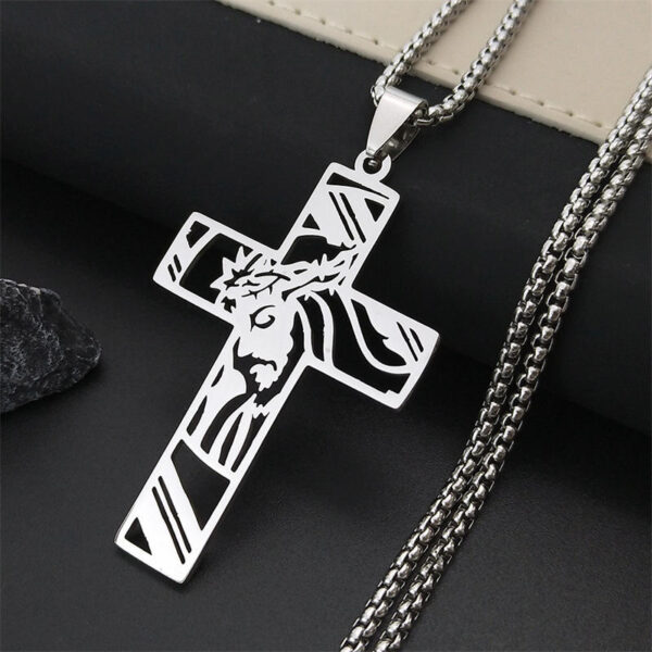 Catholic Christian Stainless Steel Hollow Cross Ornament Pendant Necklace