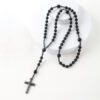 Komi Fashion Black Agate Hematite Beads Rosary Necklace with Wedding Party Cross Pendant Necklaces for Men Women Birthday Giftts