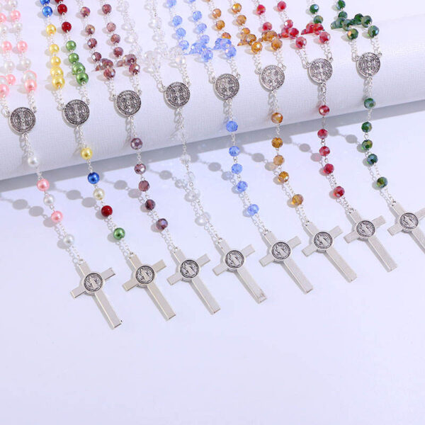 Komi 8 Colors 8mm Crystal Beads Catholic Rosary Necklace Wholesale Religious Cross Necklace Jewelry