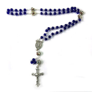 Komi 2024 Hot Sell Rosary 6mm Glass Necklaces Religious Rosary Jesuss Cross Maria Medal Necklace for Pary