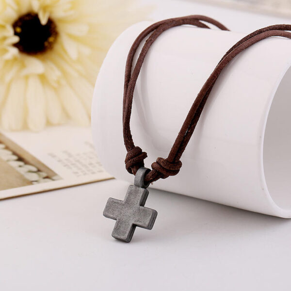 KOMI New Design Braided Cowhide Cross Pendant Necklace Personality Accessories