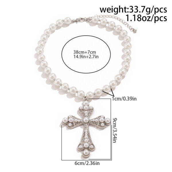 KOMI Womens Silver Gold Exaggerated Large Pearl Cross Pendant Necklace for Women Girls with 17.7" Pearl Beaded Chain Necklaces