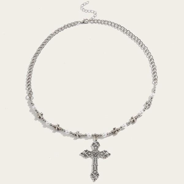 7baa4f764695ec13b1f6b3fbff6f8633_H3bb4d2d47f884f2799ef14081d0328dfr_avif=close&webp=close KOMI Vintage Cross Pendant Necklaces Choker Collarbone Chain Metal Ball Cross Pearl Beaded Necklace for Women Girls Party Gifts
