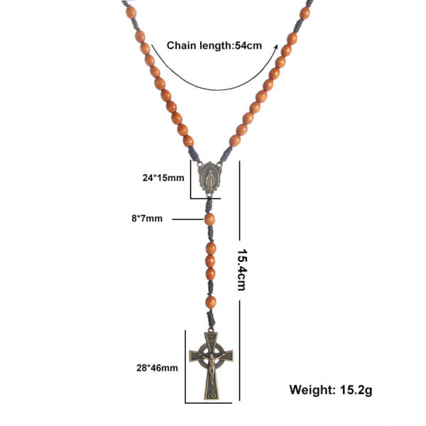 2024 New Religious Jesus Wood Beads High Grade Cross Rosary Necklace Religious Jewelry Wholesale Wholesale