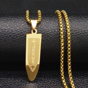 Komi Men's Cross Stainless Steel Choke Necklace Gold Bullet Necklace Jewelry Accessories