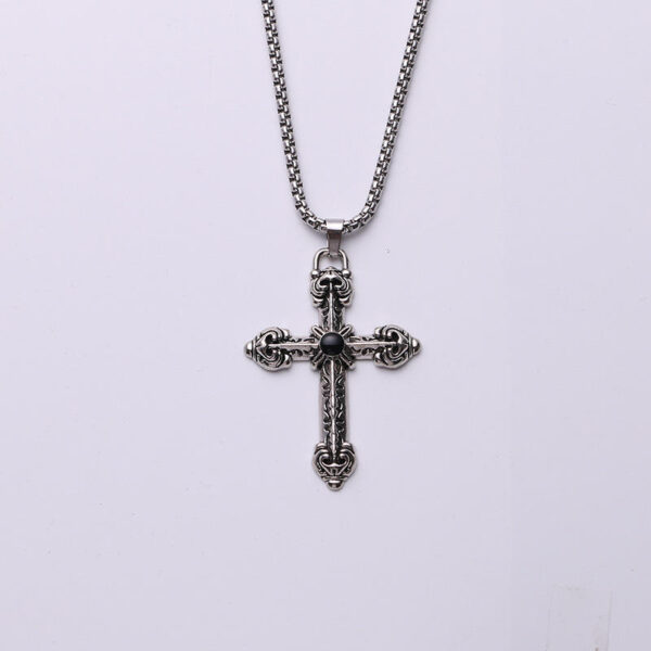 KOMI Men Women Vintage Religious Rhinestone Cross Pendant Necklace Fashion Punk Sweater Chain Silver Cross Necklace Prayer Gift