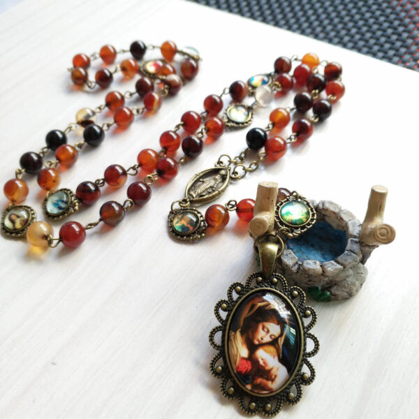 7efc758180cc5aa0bc4f68f37a9cfa9e_He8a60091756b4def8f0b13601c1f4379r_avif=close&webp=close Komi Religious Glass Agate Stone Beads Rosary Seven Bitter Rosary Men and Women Religious Pendant Necklace