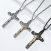 7f0faa8af45e2e2bd5763a8dda366f07_Hf5278d3679a84f938b48146f842c044dA_avif=close&webp=close KOMI Cross Necklace for Men Silver Black Gold Stainless Steel Jesus Crucifix Cross Pendant Necklace for Men 24 Inch Wheat Chain