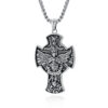 KOMI Mens Cross Necklace Vintage Stainless Steel Saint Michael Archangel Sword Cross Pendant Necklace for Men Box Chain