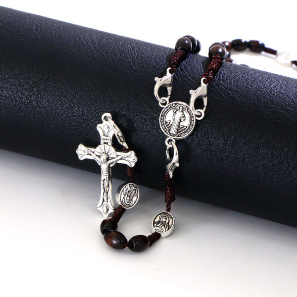 KOMi Christ Wooden Beads 6*8mm Rosary Bead Cross Pendant Necklaces Woven Rope Chain Necklace Religious Jewelry Accessories