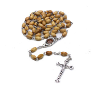 KOMI New Style Jerusalem Wood Rosary Virgin Mary with Soil Medal Jesus Cross Prayer Religious Necklace Wholesale
