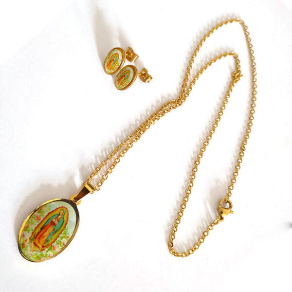 Komi Stainless Steel 18k Plated Miracle Medal Necklace Titanium Steel Religious Guadalubi Pendant Earrings