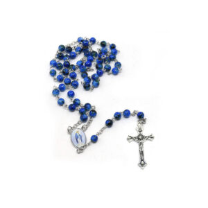 Hot Holy Catholic Blue Glass Crystal Beads Rosary Necklace With Sliver Jesus Cross Christ Maria Necklace