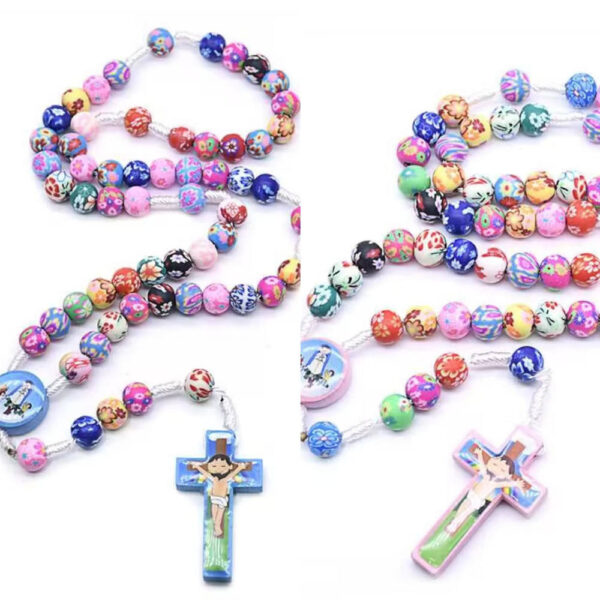 80ad63e6bc3bbbc555febf49c7c8e7e3_H207487d322434f3baba54d3ad67611d9y_avif=close&webp=close KOMI Handmade Cross Pendant Woven Colorful Polymer Clay Beads Rosary Necklace Bracelet for Boys Girls for Children's Prayer