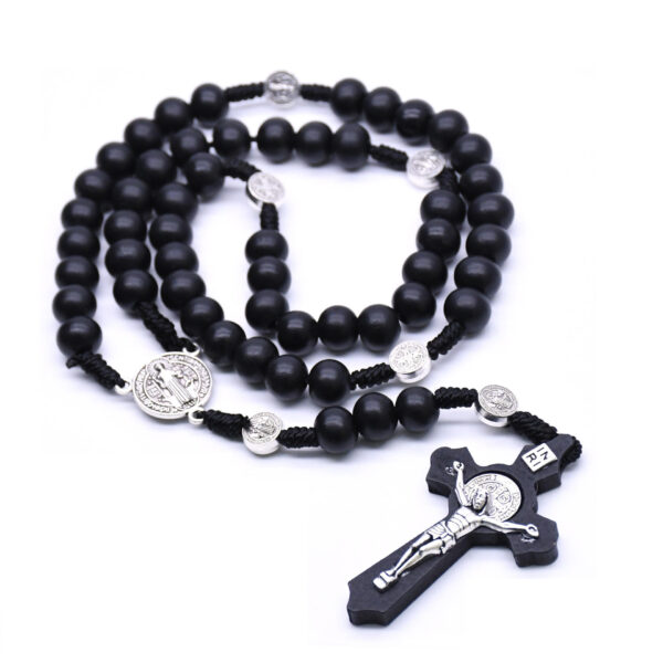 Komi Wholesales Black Catholic Necklace Handcrafted Wooden Beads Cross Pendant Jewelry Rosary Necklace